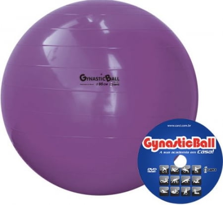 BOLA DE PILATES PARA GINASTICA GYNASTIC BALL 95CM ROXA COM DVD